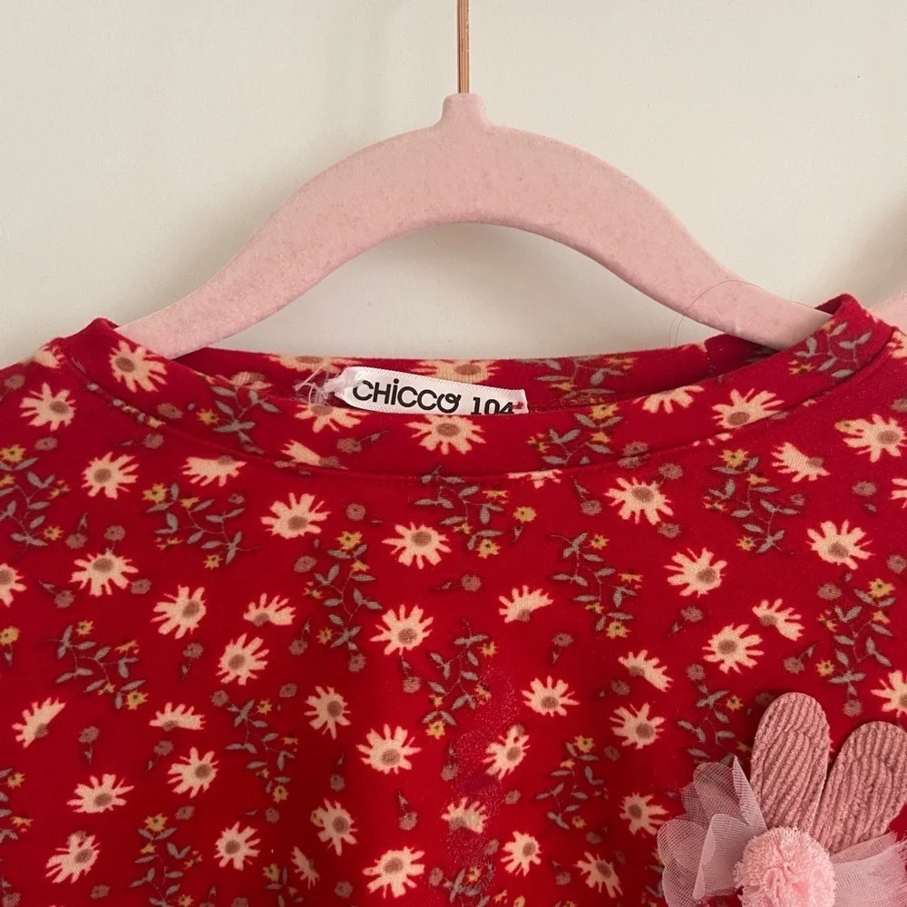 Floral Red Kids Sets Velour Christmas/New Year's Party